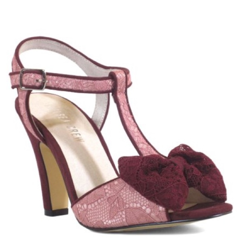 Chelsea Crew | Burgundy Lace Peep Toe Pump